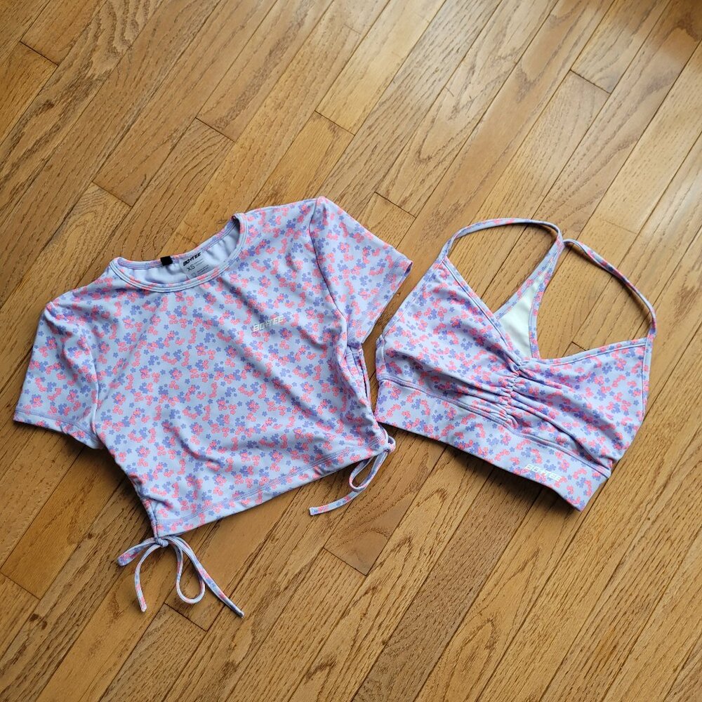 BO+TEE Sports Bra with Crop Top Cinch Sides XS